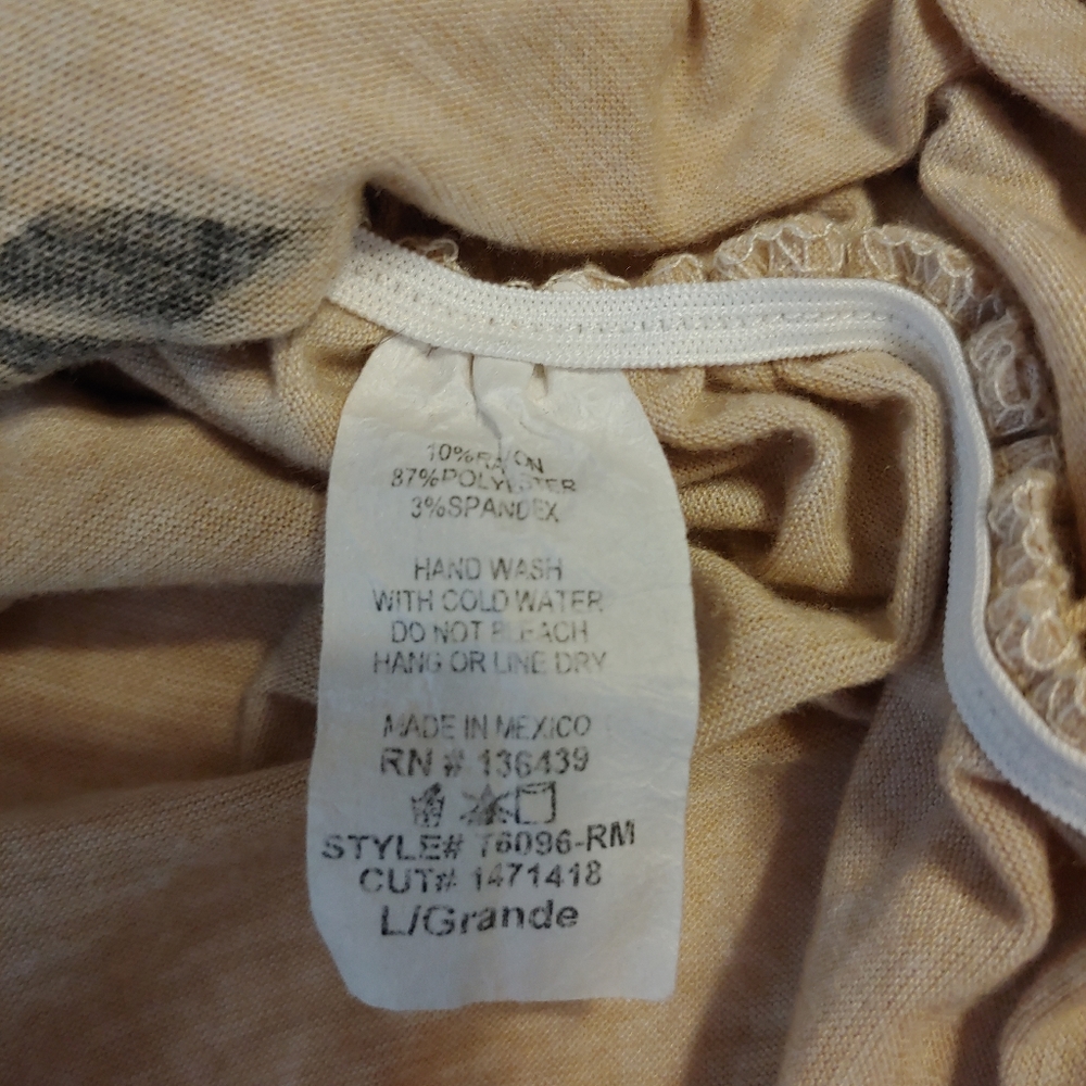 3/$15 Tan Embellished Arrow Blouse with Cinched Sides, Size L - Picture 3 of 4